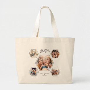 Besties 5 Photo Custom Collage Script Best Friends Large Tote Bag