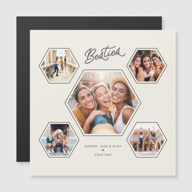 Besties 5 Photo Custom Collage Script Magnet (Front/Back)