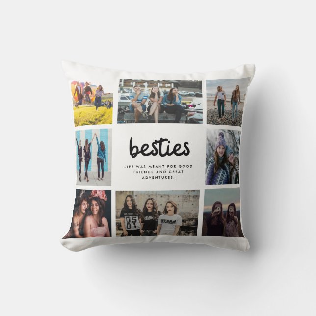 Besties Best Friend Quote Photo Collage Cushion (Front)