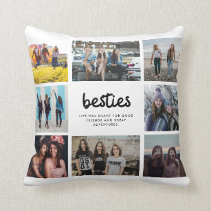 Besties Best Friend Quote Photo Collage Cushion