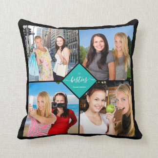 Besties Best Friends 4 Photo Collage Fun Teal Name Cushion