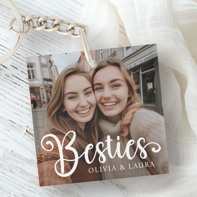 Besties best friends custom names photo key ring (Besties best friends custom names photo keychain)