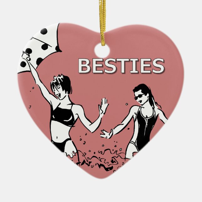 Besties Best Friends on the Beach Ceramic Tree Decoration (Front)