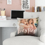 Besties | Best Friends Overlay Photo Cushion<br><div class="desc">Celebrate your friendship with your bestie with this cute photo pillow featuring "besties" along the bottom in blush pink handwritten style brush lettering. Pillow reverses to a subtle blush pink and white dotted diamond pattern.</div>