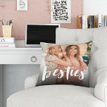 Besties | Best Friends Overlay Photo Cushion<br><div class="desc">Celebrate your friendship with your bestie with this cute photo pillow featuring "besties" along the bottom in white handwritten style brush lettering. Pillow reverses to a subtle dotted diamond pattern.</div>