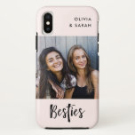 Besties | Best Friends Photo on Blush Pink Case-Mate iPhone Case<br><div class="desc">This simple and chic case says "Besties" in black,  modern handwritten script on a blush pink background. Add your own personal photo of you and your best friend along with your names!</div>