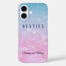 Besties best friends sky blue and pink background
