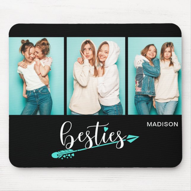 Besties Best Friends Three Photo Personalised Name Mouse Pad (Front)