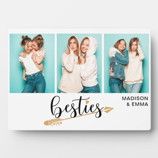 Besties Best Friends Three Photo Personalised Name Plaque (Front)