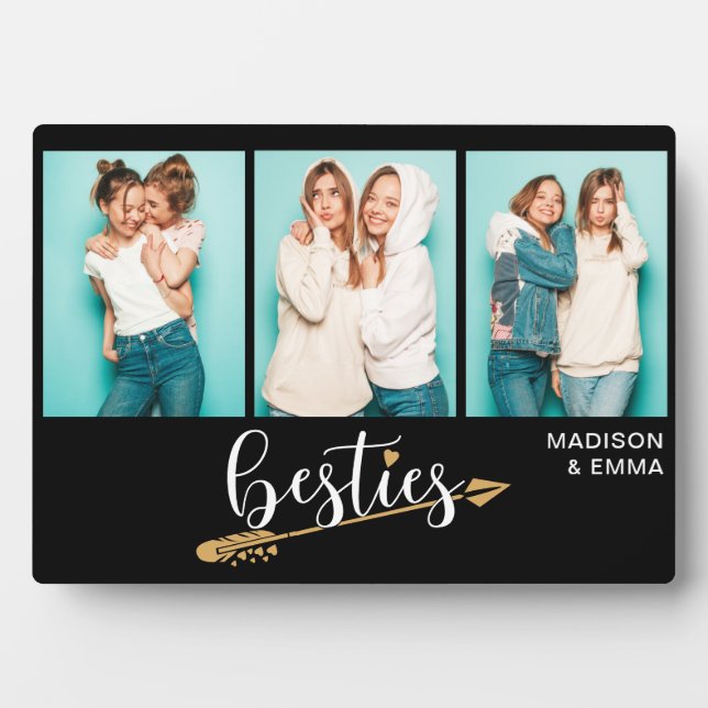 Besties Best Friends Three Photo Personalized Name Plaque (Front)