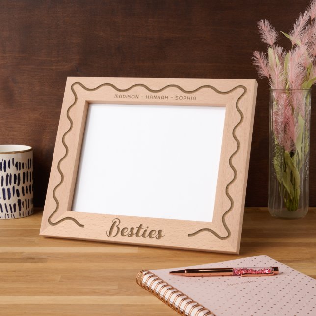 Besties Best Friends Wavy Border Laser Etched Frames (Left)