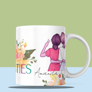 Besties BFF Cute Illustration Floral Best Friends  Mug