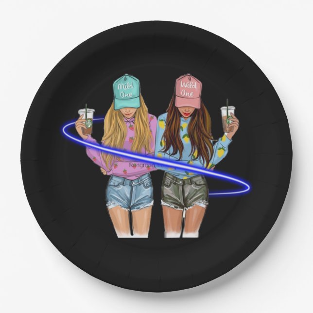 Besties BFF Heart Best Friends Bestie  Paper Plate (Front)