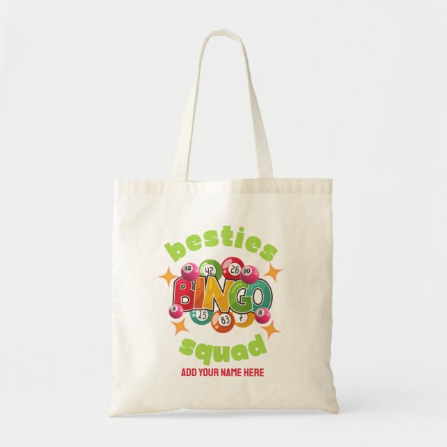 BESTIES BINGO SQUAD Custom Name Bachelorette Tote Bag (Front)