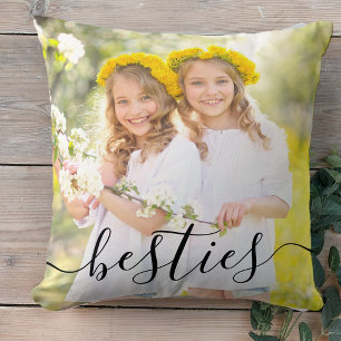 Besties Black Script Overlay 2 Photo Personalised Cushion