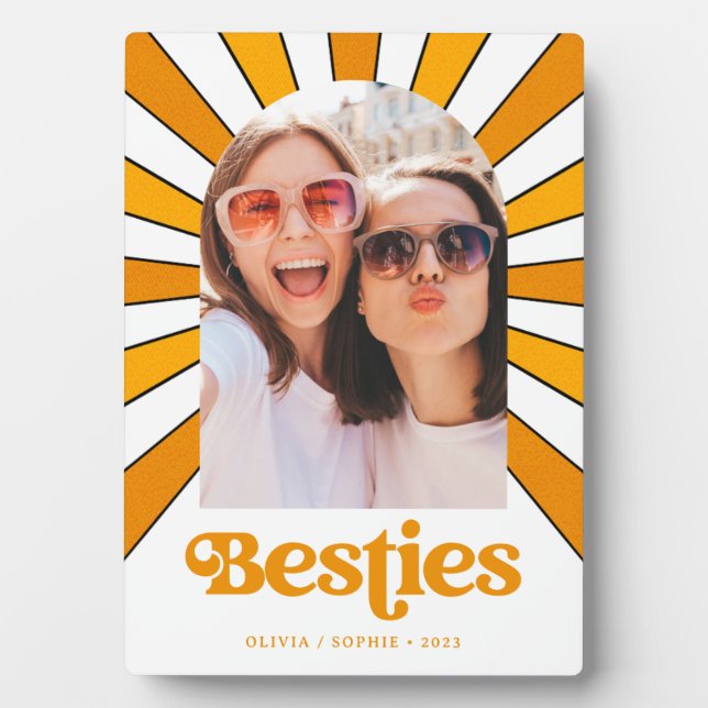 Besties | Boho Retro Sun and Photo Best Friends Plaque (Front)
