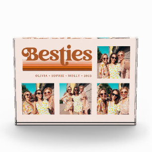 Besties Boho Retro Terracotta Text and Stripes Photo Block