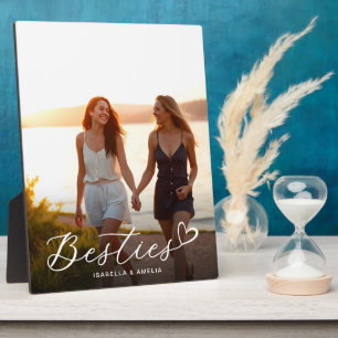 Besties Calligraphy Script Heart BFF Modern Photo Plaque