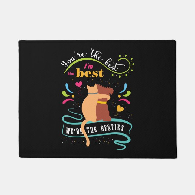 Besties Cat and Dog Funny Quote Doormat (Front)