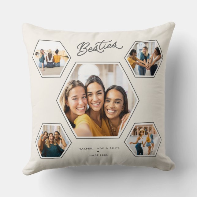 Besties Custom 10 Photo Collage Handwritten Script Cushion (Back)