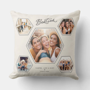 Besties Custom 5 Photo Collage Handwritten Script Cushion