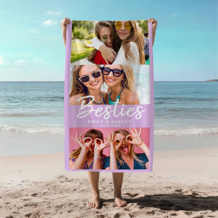 Besties Custom Photo BFF Friends Modern Lilac Fun Beach Towel