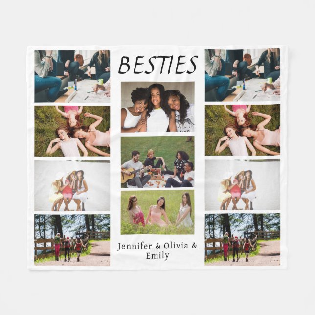 Besties Custom Photo Collage & Names  Fleece Blank Blanket (Front (Horizontal))