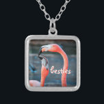 Besties Cute Chic Fun Pink Flamingo Friends Photo Silver Plated Necklace<br><div class="desc">Who says flamingos can’t have fun with their favourite pal? Enjoy this entertaining image whenever you wear this stunning, colourful photography charm necklace of two pink flamingos playing around. This necklace comes in small, medium and large sizes, as well as both square and circle shapes. You can order this necklace...</div>