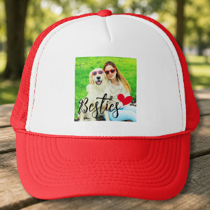 Besties Cute Dog Mum Red Heart Photo Trucker Hat