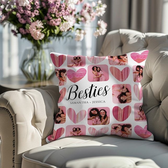 Besties Cute Pink Hearts & Photo Collage Pattern  Cushion (Creator Uploaded)