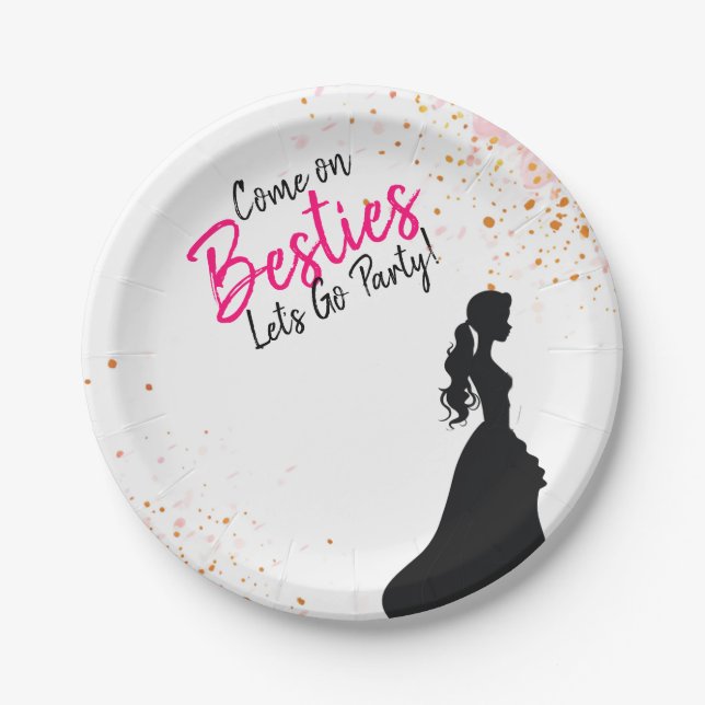 Besties Doll Pink Glitter Party Paper Plate (Front)