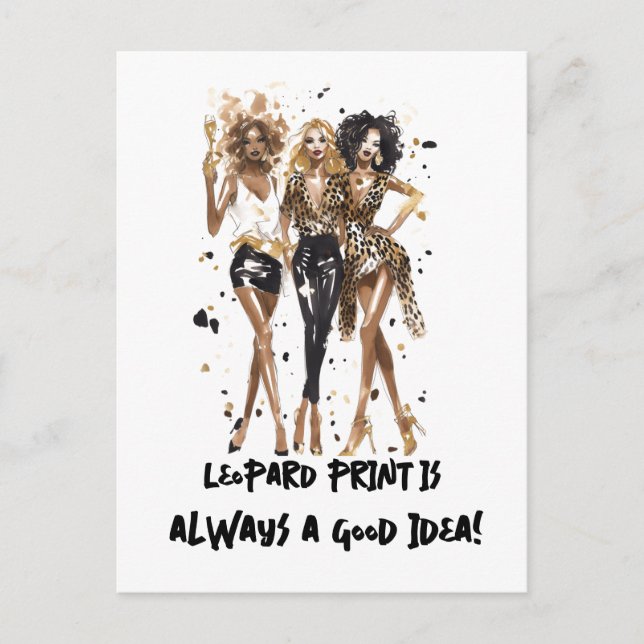 Besties fashion girls in leopard and black party postcard (Front)