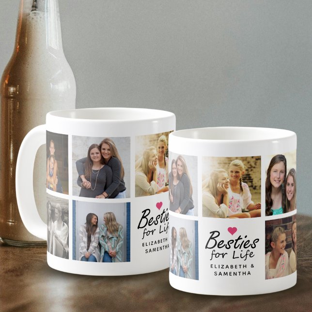 Besties For Life Script Best Friends Photo Collage Coffee Mug (Creator Uploaded)