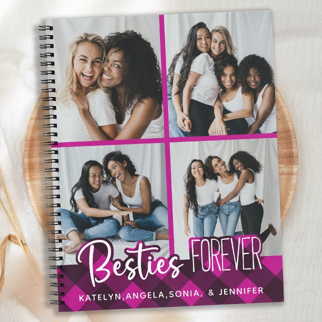 Besties Forever 4 Photo Collage Pink Plaid Friends Notebook (Creator Uploaded)