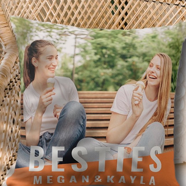 Besties Forever Best Friends BFF Modern Chic Photo Cushion (Creator Uploaded)