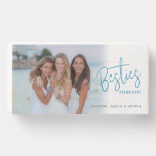 Besties Forever Best Friends Teal Photo Wooden Box Sign