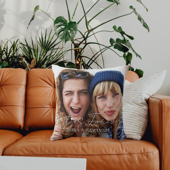 Besties Forever, BFF 2 Custom Photo, Modern, Cute  Cushion (Creator Uploaded)