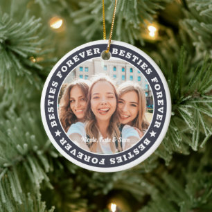 Besties Forever BFF Simple Modern Custom Photo Ceramic Tree Decoration