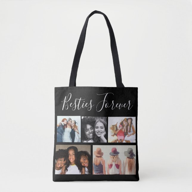 Besties Forever Five Photos Collage Personalised  Tote Bag (Front)