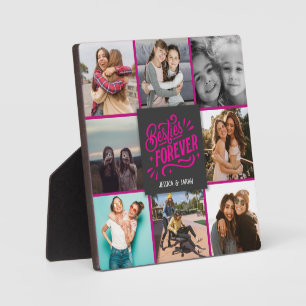 Besties forever hot pink text 8 photo collage plaque