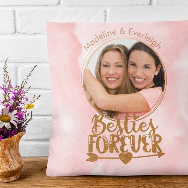 Besties Forever Pink Gold Script Throw Pillow (Creator Uploaded)