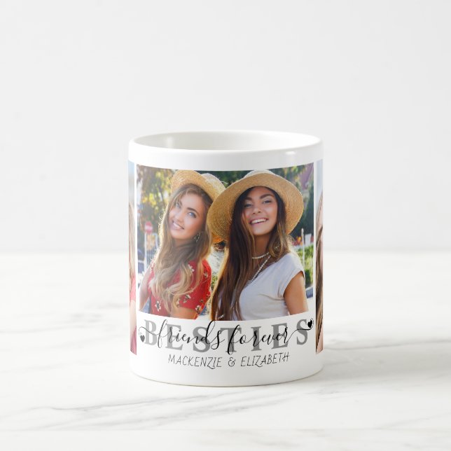BESTIES Friends Forever Script 3 Photo Personalise Coffee Mug (Center)