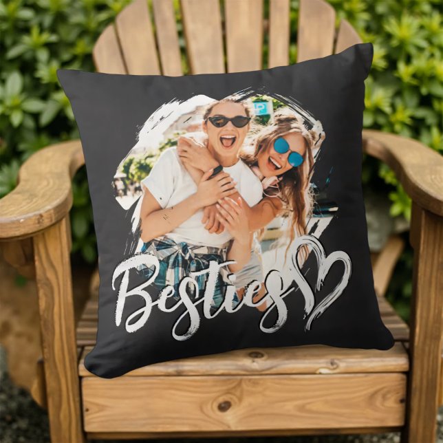 Besties Grunge Simple Modern Heart Cool Photo Cushion (Creator Uploaded)