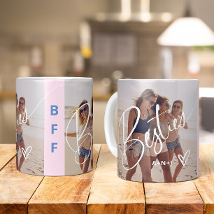 Besties in Trendy Script   Two Photos with Heart Coffee Mug