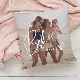 Besties in Trendy Script   Two Photos with Heart Cushion