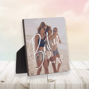 Besties in Trendy Script Your Photo with Heart Plaque