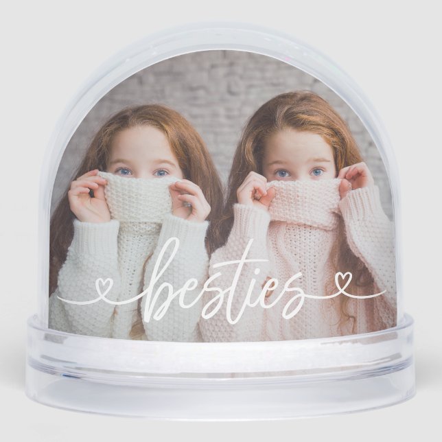 Besties Love Hearts Personalised Photo Snowglobe (Front)