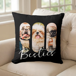 Besties Pet Simple Modern Playful Three Photo Cushion