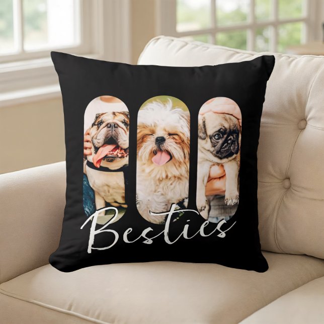 Besties Pet Simple Modern Playful Three Photo Cushion (Creator Uploaded)