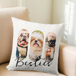 Besties Pet Simple Modern Playful Three Photo Cushion<br><div class="desc">This simple and modern design is composed of modern simple playful script typography. Add custom pet photos of your pet cat,  dog,  or birds.</div>
